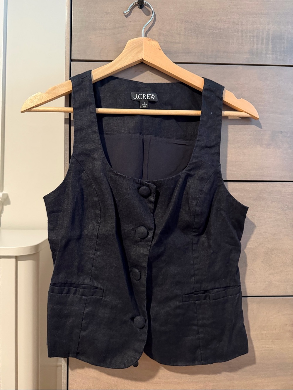 J. Crew Black Linen Button Vest